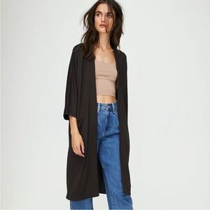 Aritzia Wilfred Free Merino Wool Long Open Duster Cardigan Black Size XXSmall